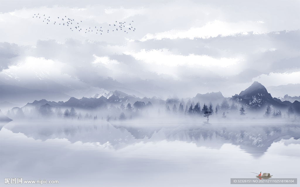 蓝色山水客厅画 tif分层图