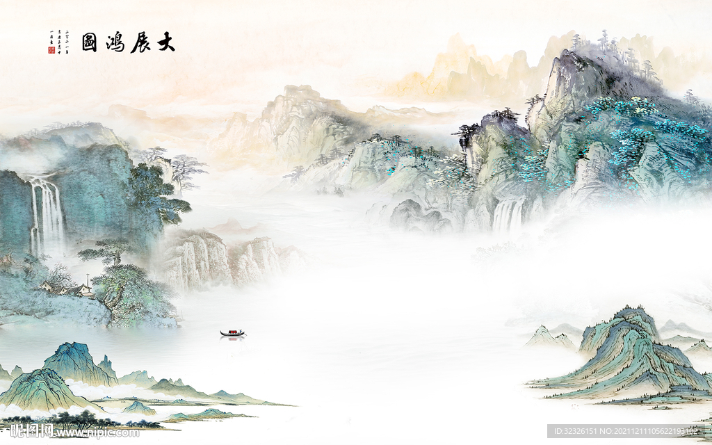 新中式山水客厅画 tif分层图