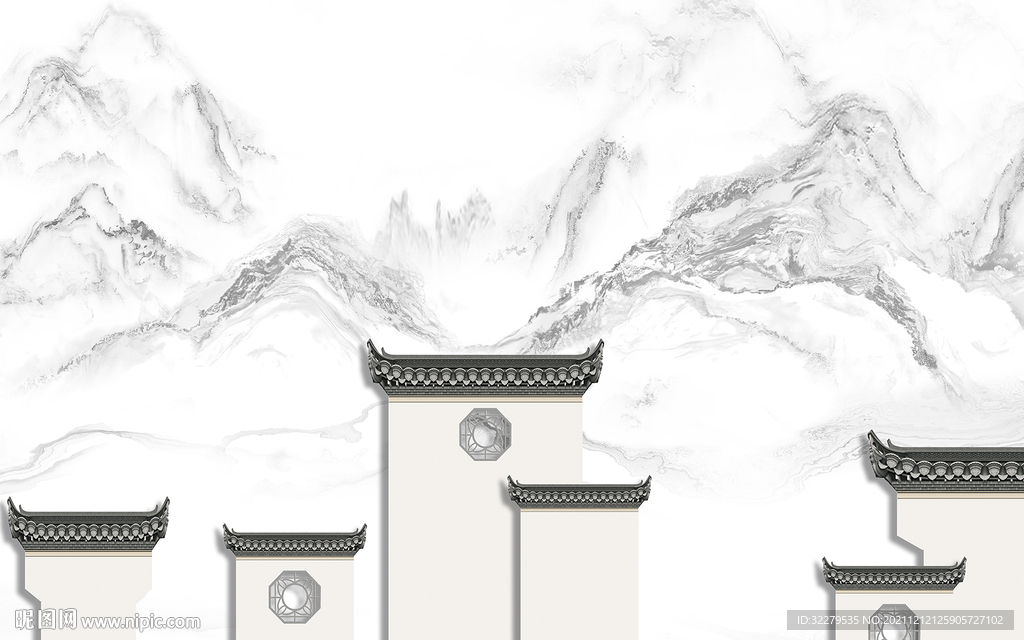 爵士白高清中式山水 TIF分层