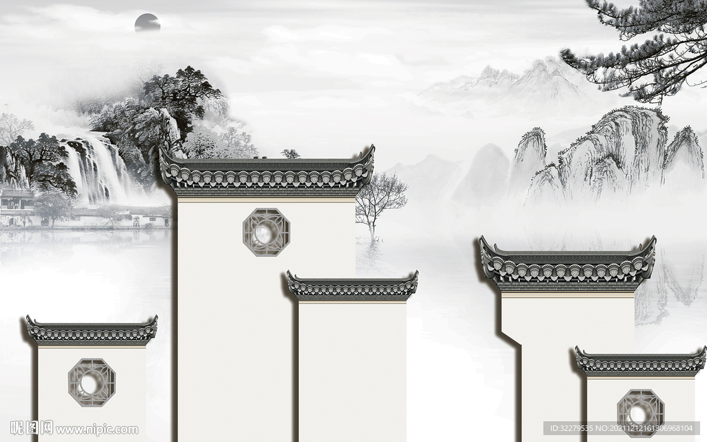 徽派 高清中式山水 TIF分层