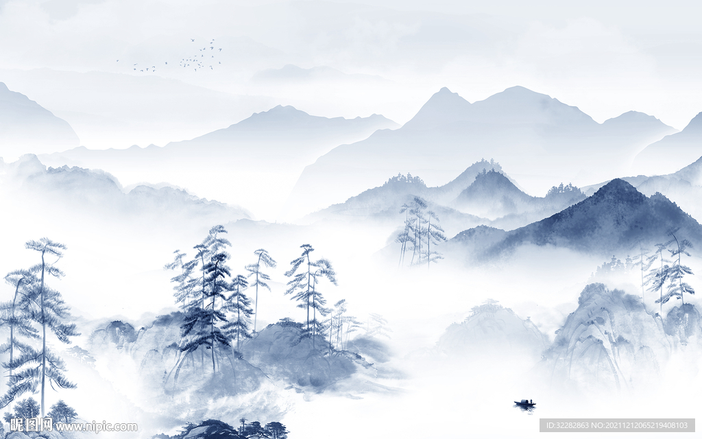 中式 最新客厅山水 TIF分层