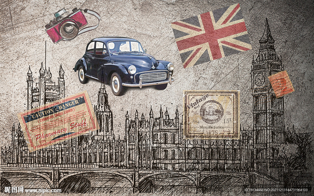 欧式复古工装壁画