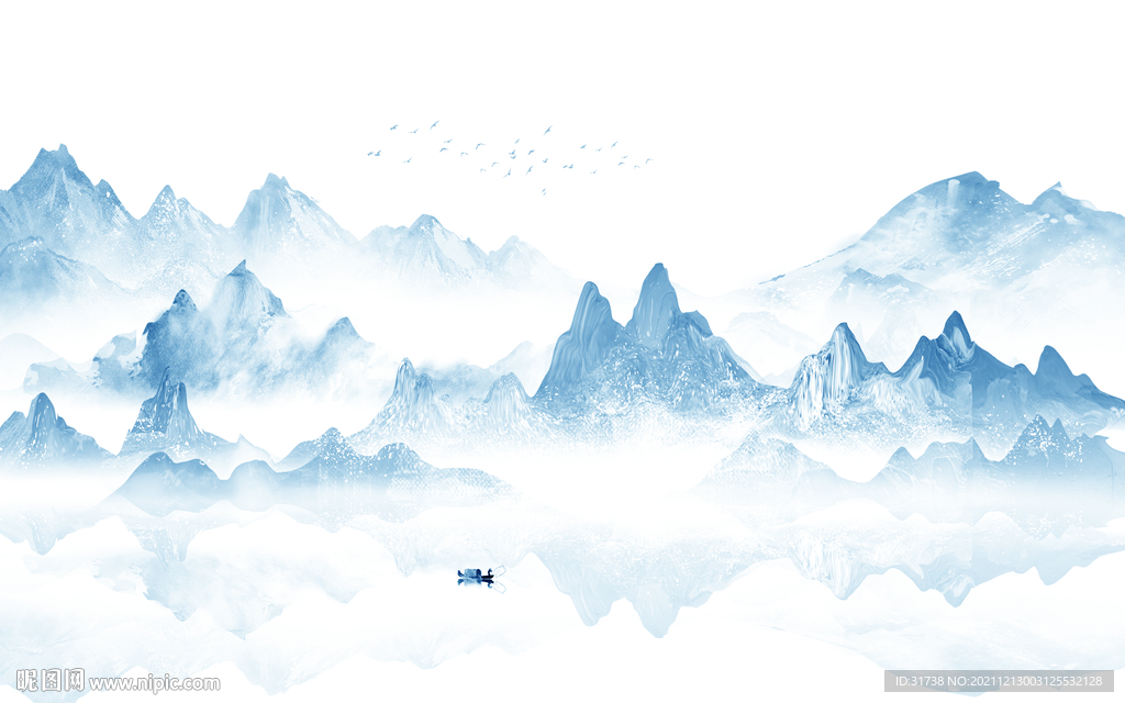 简约现代新中式水墨山水画背景墙