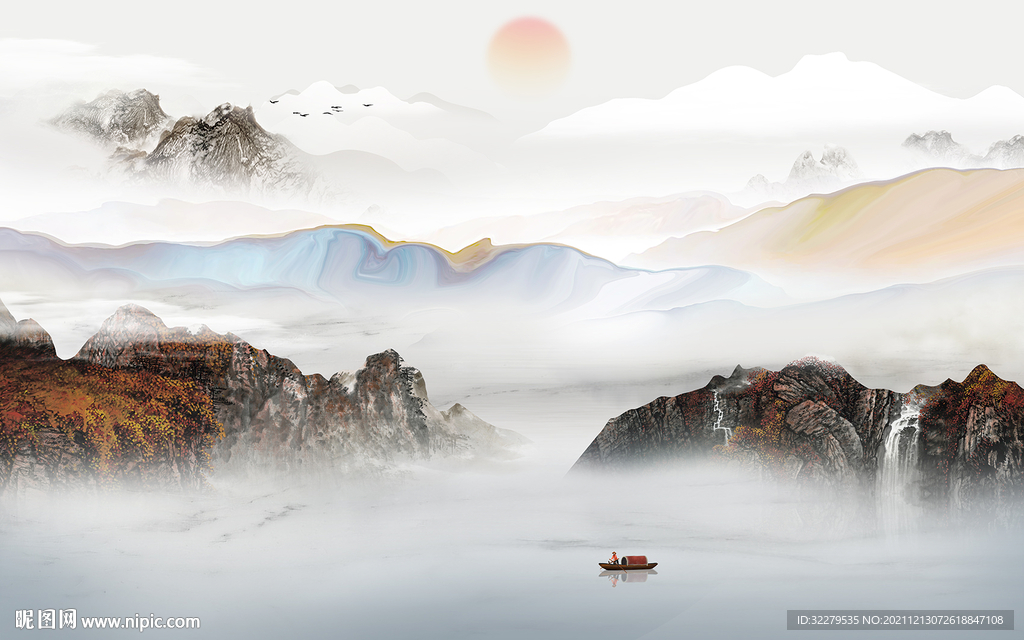 人气 高清中式山水 TIF分层