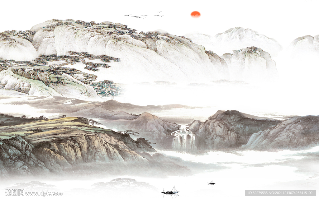 高档 高清中式山水 TIF分层