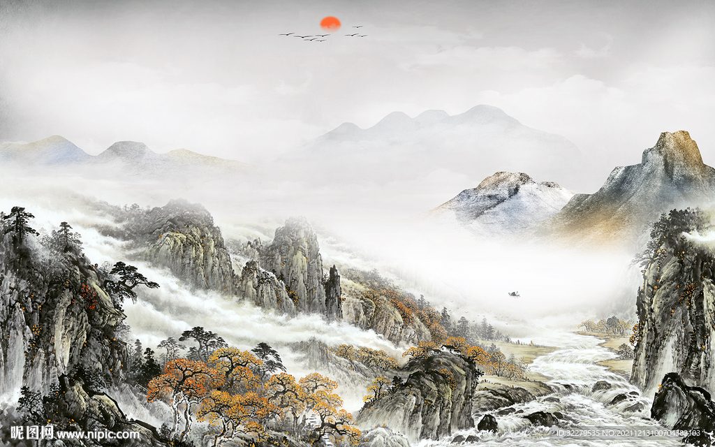 现代 高清中式山水 TIF分层