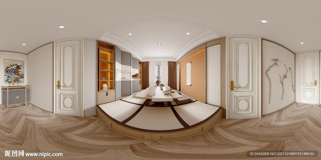 中式书房茶室全景效果图