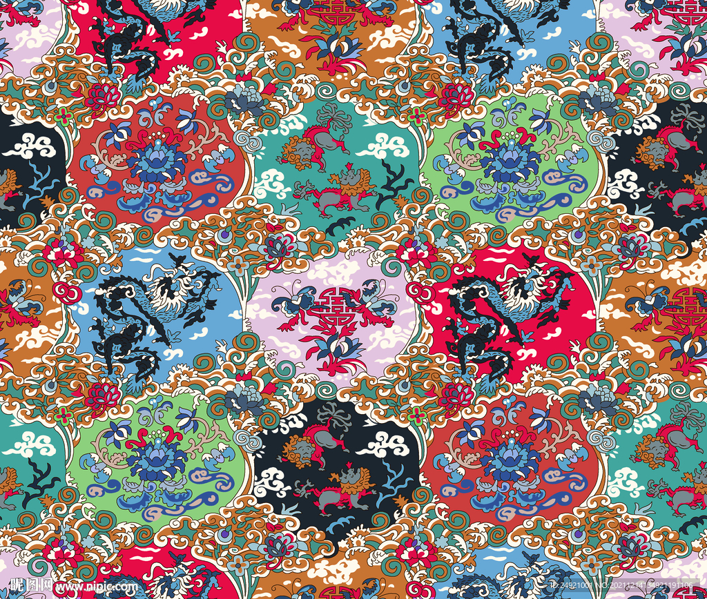 数码印花 大牌 龙凤 传统印花