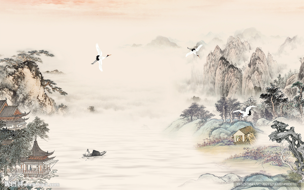 别墅新款背景山水 TIF分层