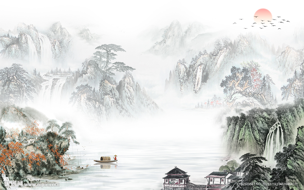 新中式新款背景山水 TIF分层