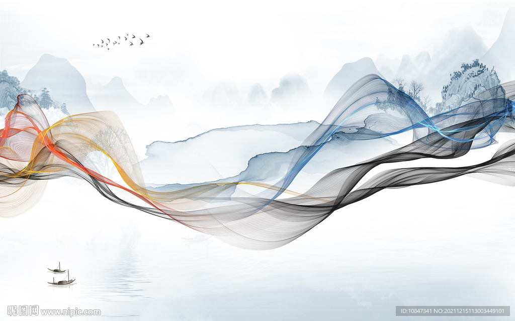 最新山水背景墙 TIF分层