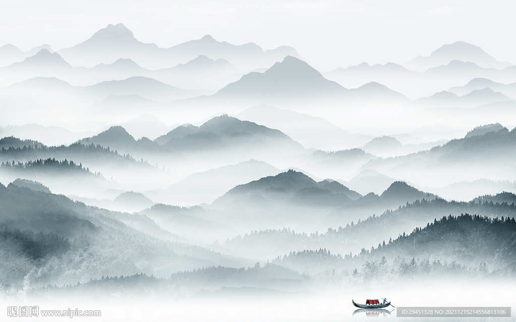 爆款山水客厅背景 tif分层