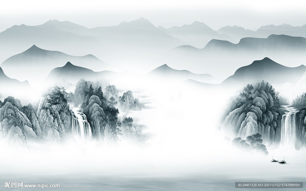 新款山水客厅背景 tif分层