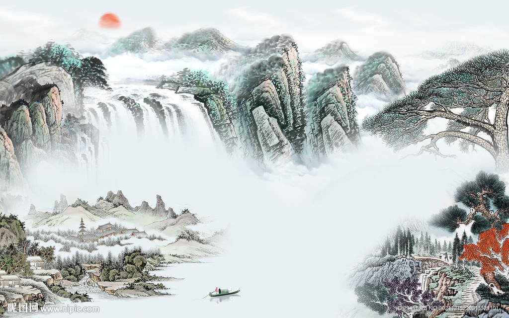 中国风山水客厅背景 tif分层