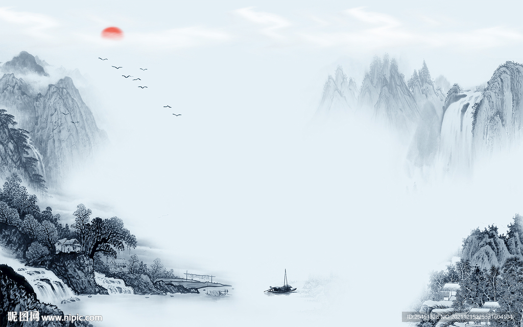 中式 山水客厅背景 tif分层