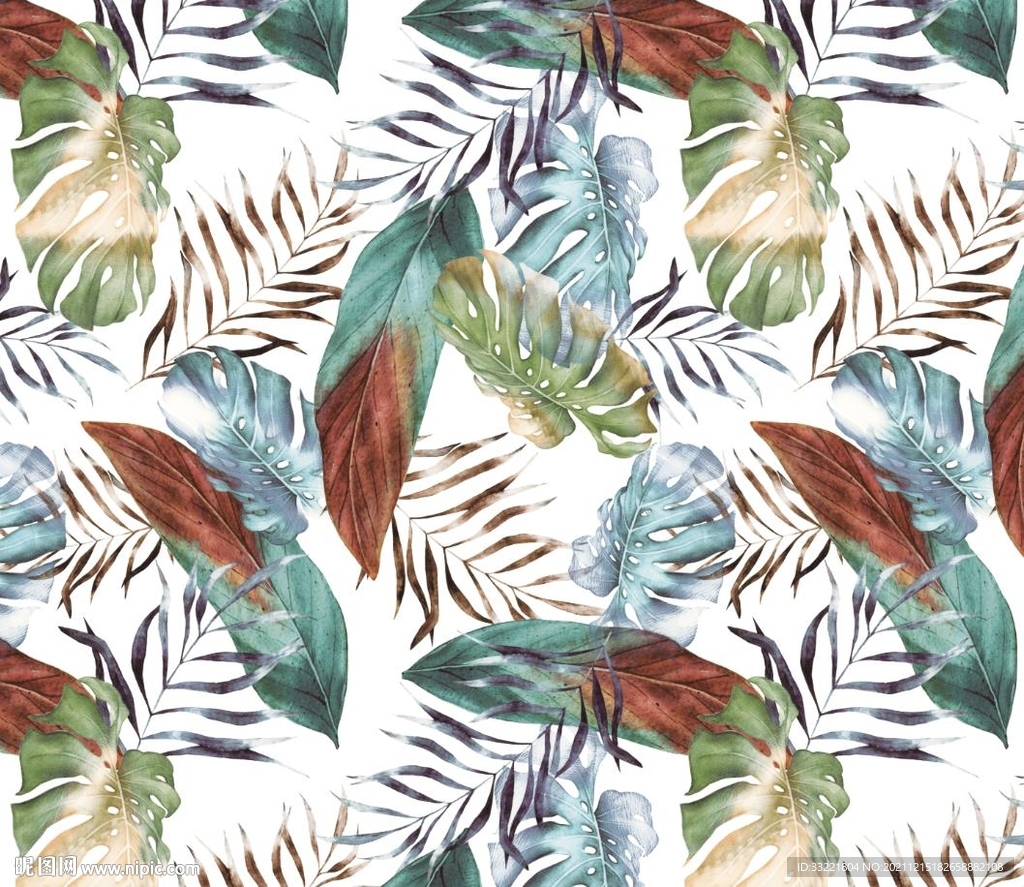 热带花  叶子 数码印花