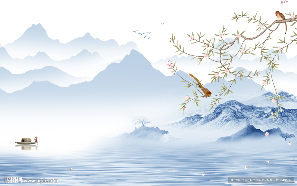 花鸟 山水客厅背景 tif分层