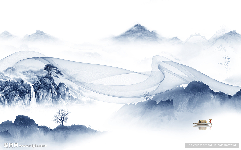 高档 山水客厅背景 tif分层