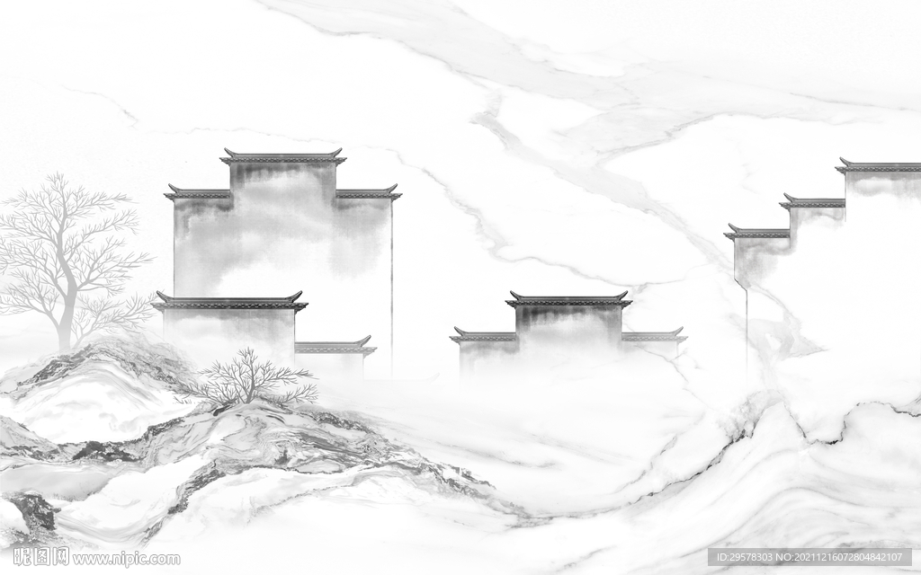 徽派 客厅新山水画 TIF分层