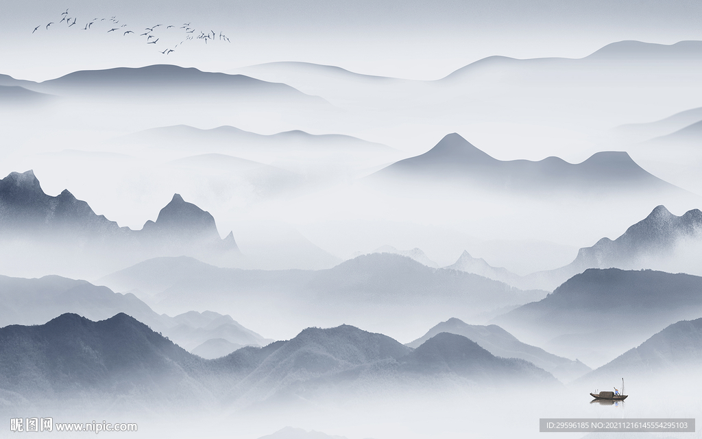 中式 客厅背景山水 TIF文件