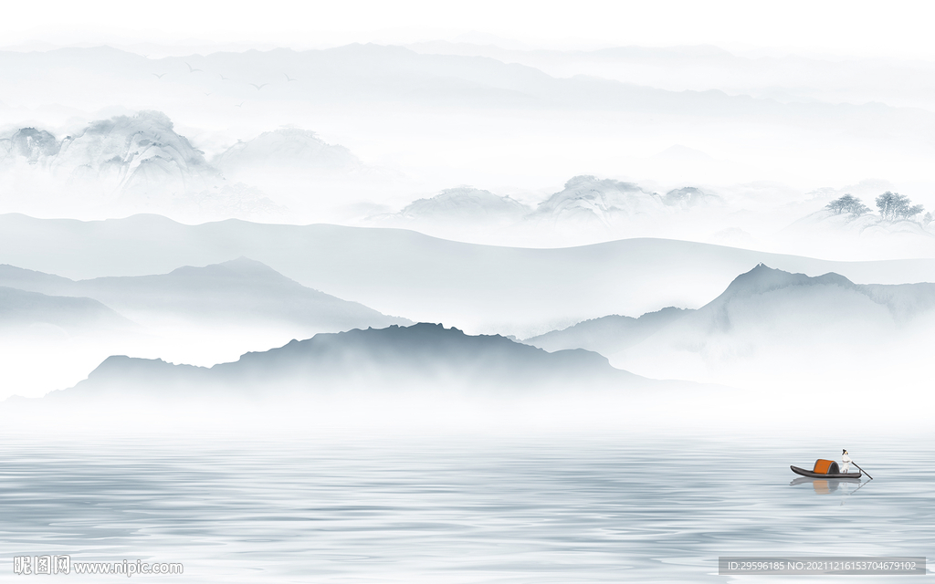 中国风客厅背景山水 TIF文件