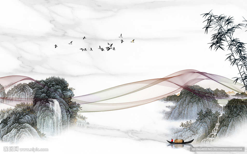 简约别墅山水背景 tif分层