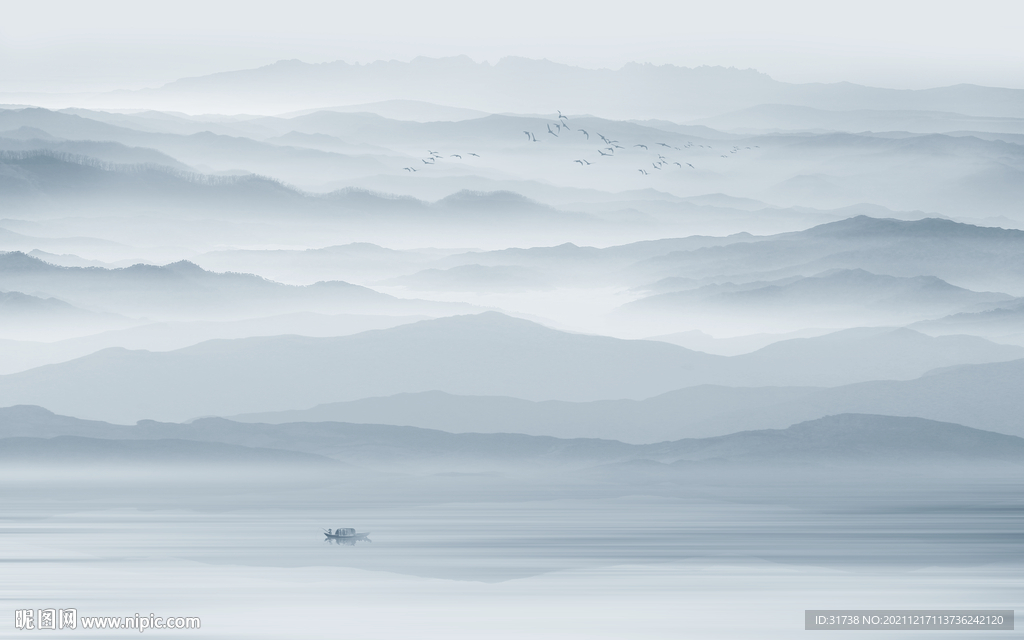 水墨山水画背景墙