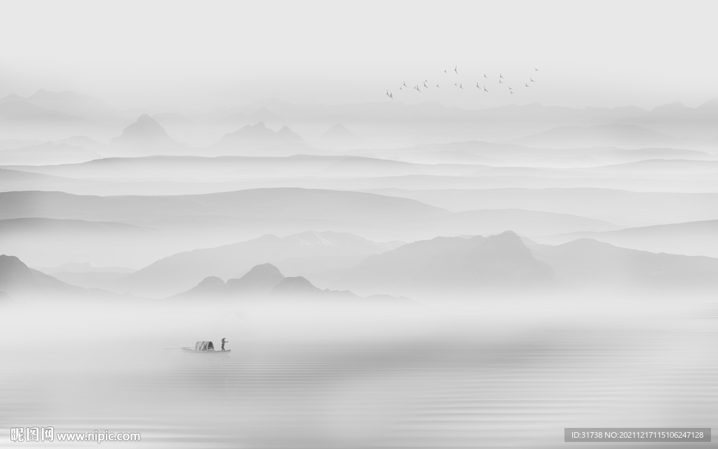 最新中式客厅山水画背景墙