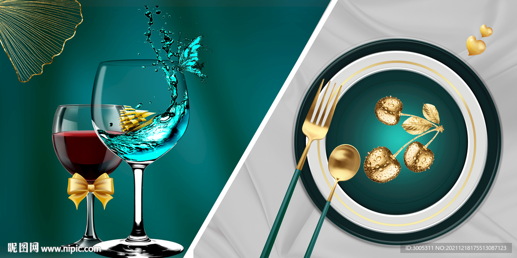 晶瓷画抽象画餐厅餐具红酒杯