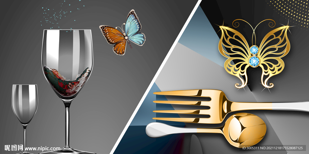 晶瓷画抽象画餐厅餐具红酒杯