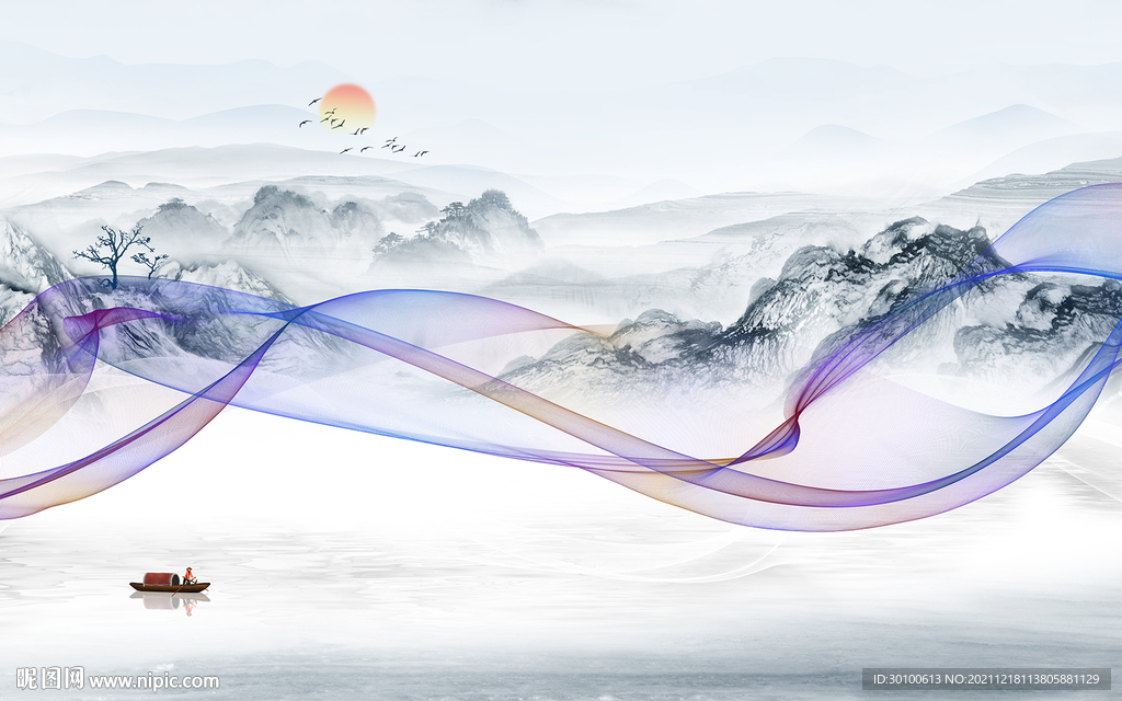 爆款电视背景山水 TIF分层