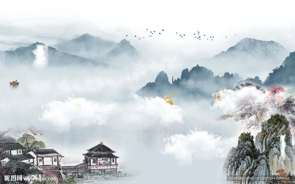 国画电视背景山水 TIF分层