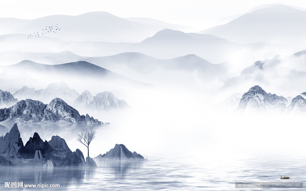 新中式山水客厅画 tif分层图