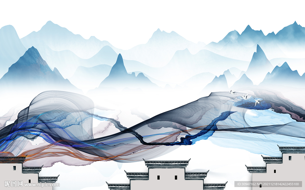 中式 现代意境山水 TIF分层