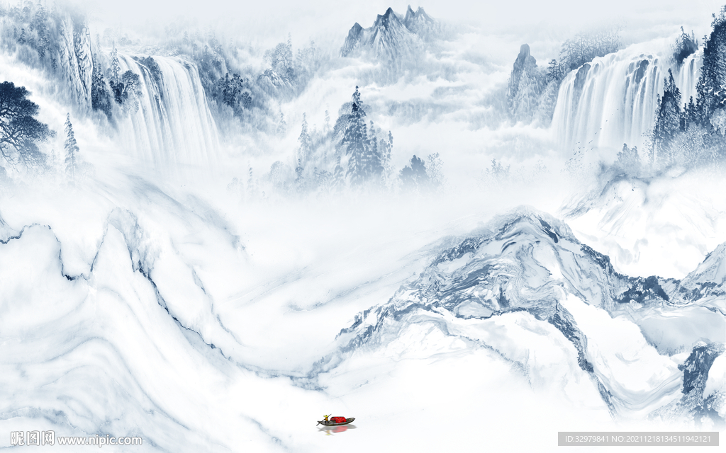 蓝色 电视背景山水 TIF分层