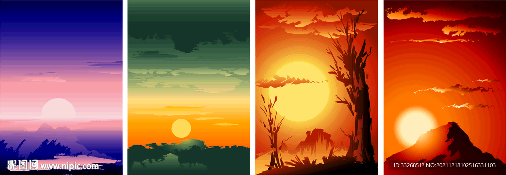 手绘日出矢量底纹