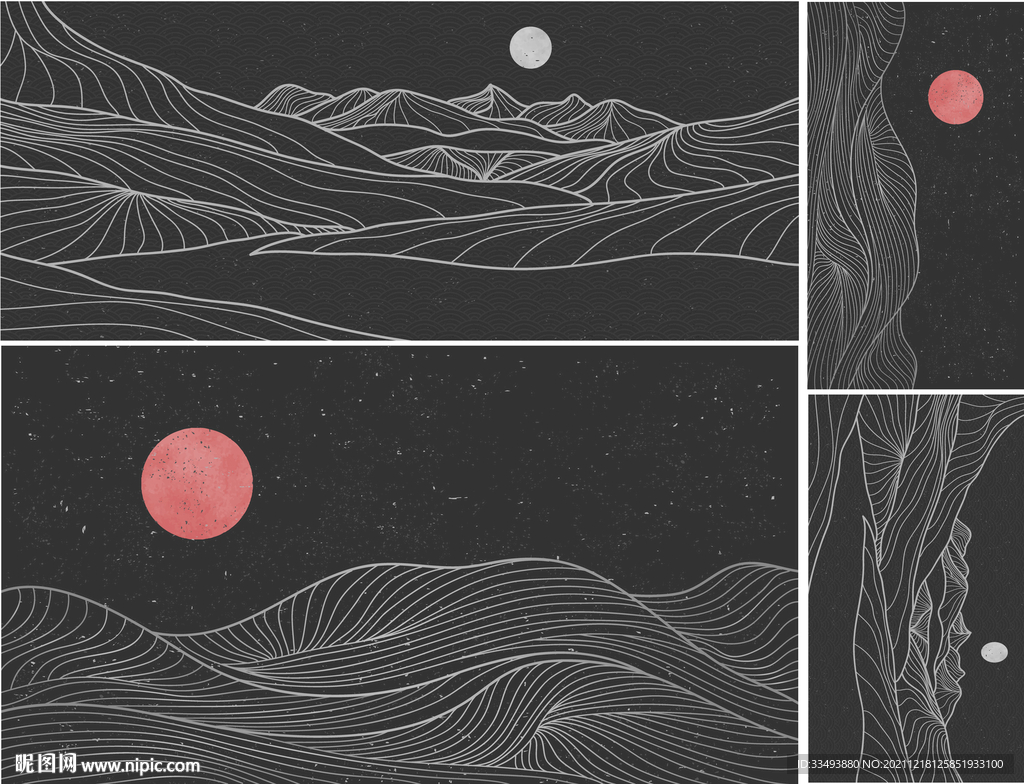 抽象山水线条画