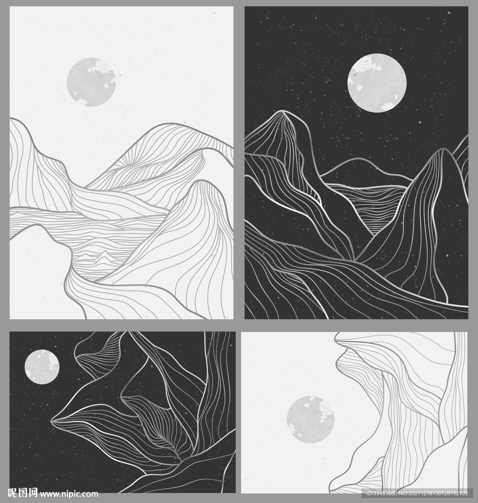 中式线条山背景