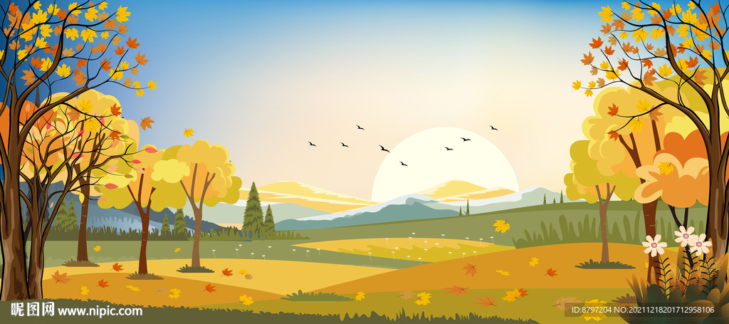 大气唯美秋天插画