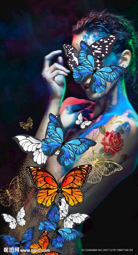 蝴蝶美女装饰画