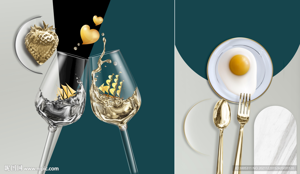 晶瓷画抽象画餐厅餐具红酒杯