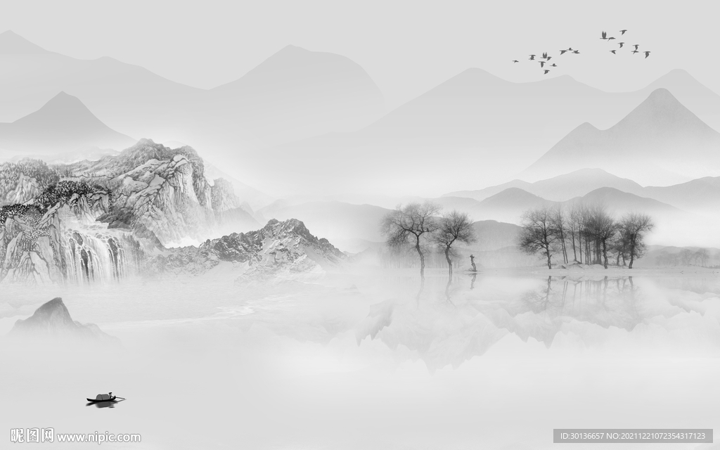 灰色现代客厅山水 TIF分层