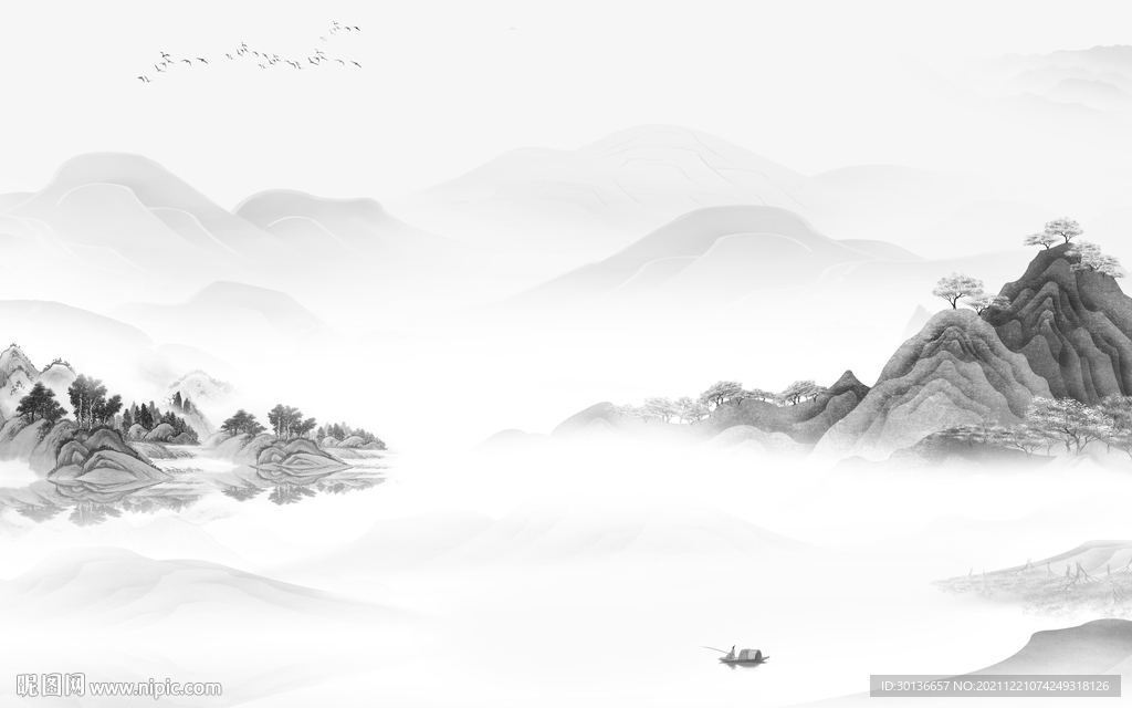 别墅 背景墙山水 TIF分层图