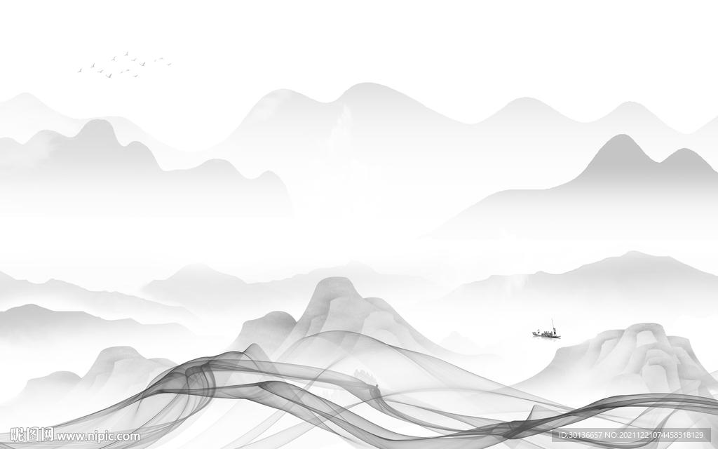 意境电视灰色山水 TIF分层