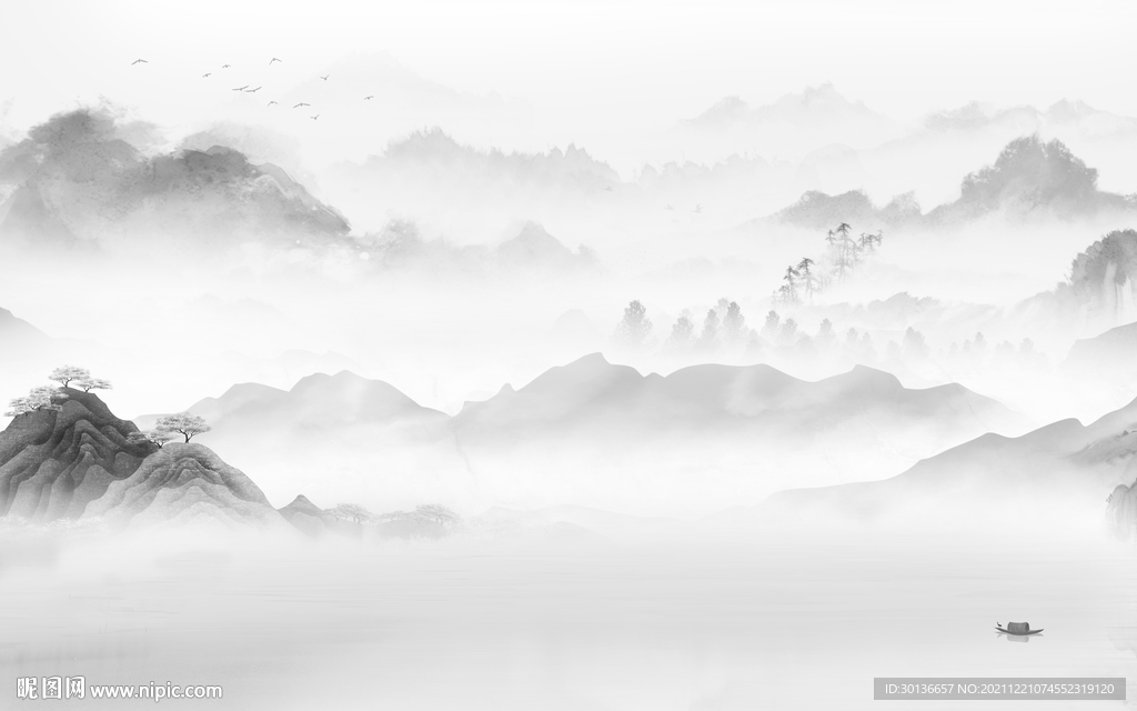 简约 电视灰色山水 TIF分层