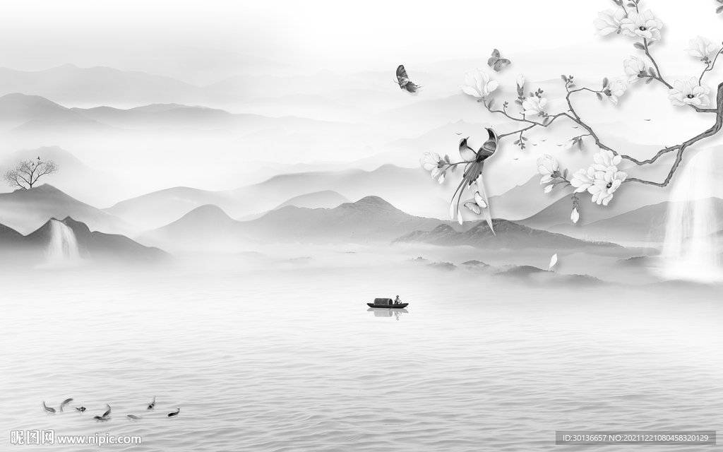 中国风电视灰色山水 TIF分层