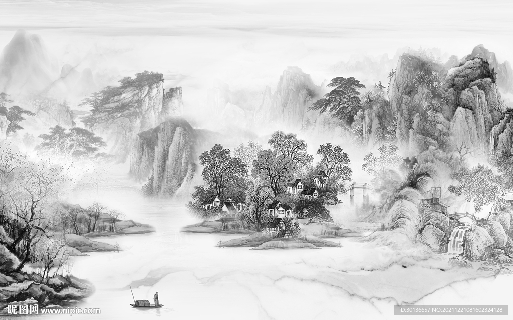 高清 背景墙山水 TIF分层图