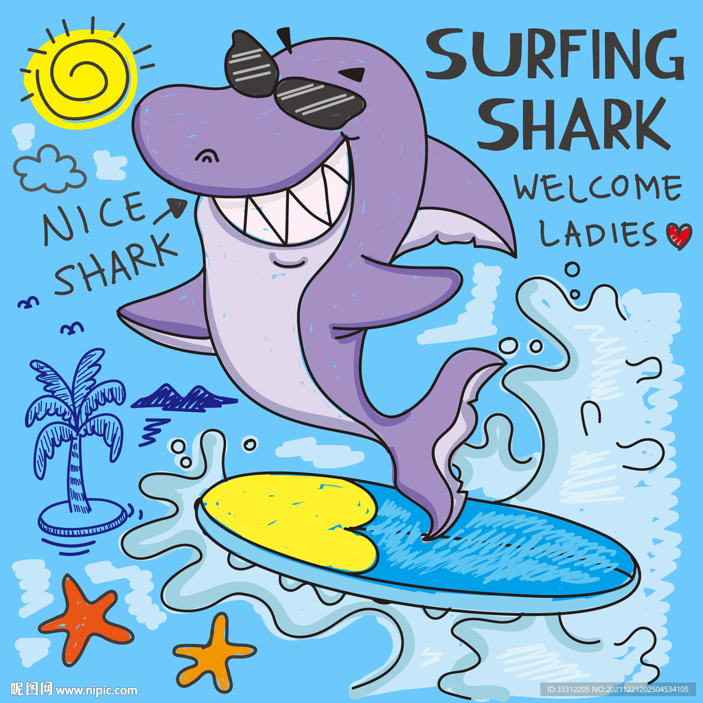 鲨鱼 卡通 海底  数码印花