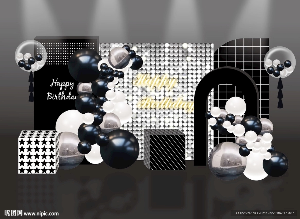 黑白银背景布置