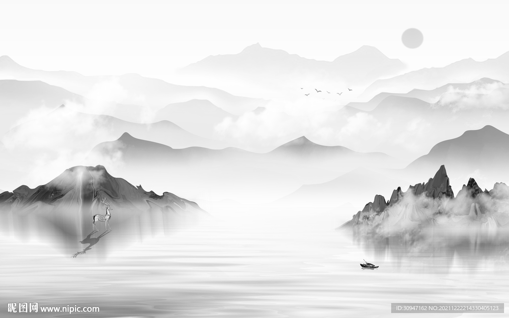 人气 灰色客厅山水 TIF分层